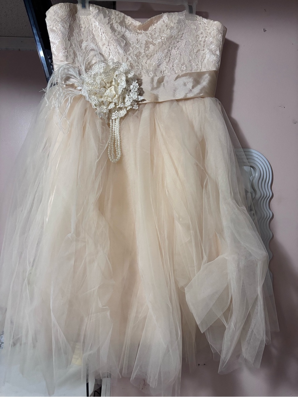 Girls Cream Lace & Tulle Flower Party Dress